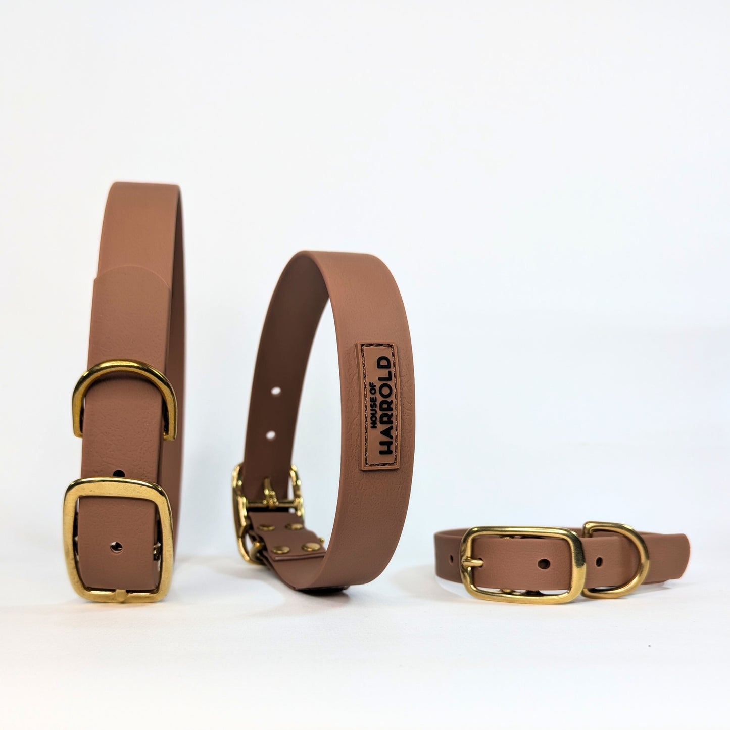 Brown Waterproof Vegan PVC Dog Collar With Brass Hardware