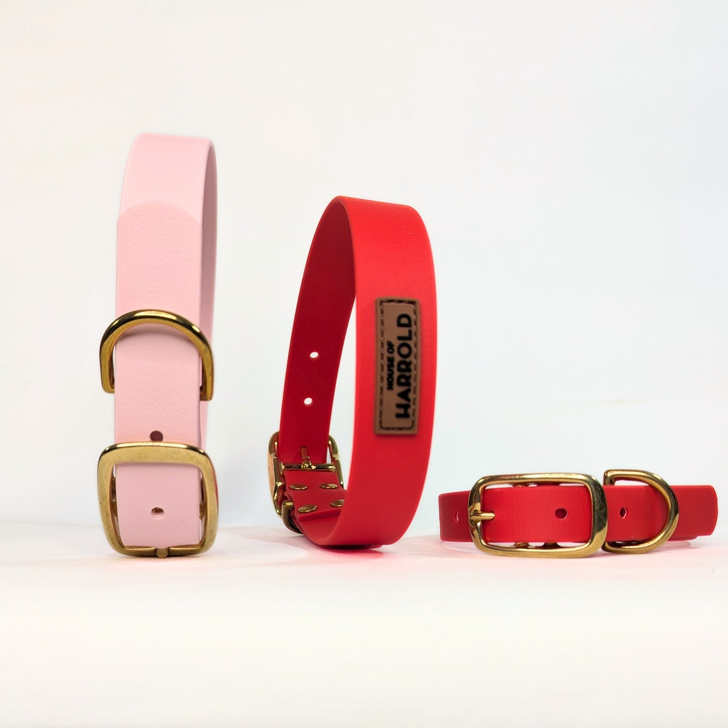 Red And Pink Waterproof Vegan PVC Dog Collar With Brass Hardware