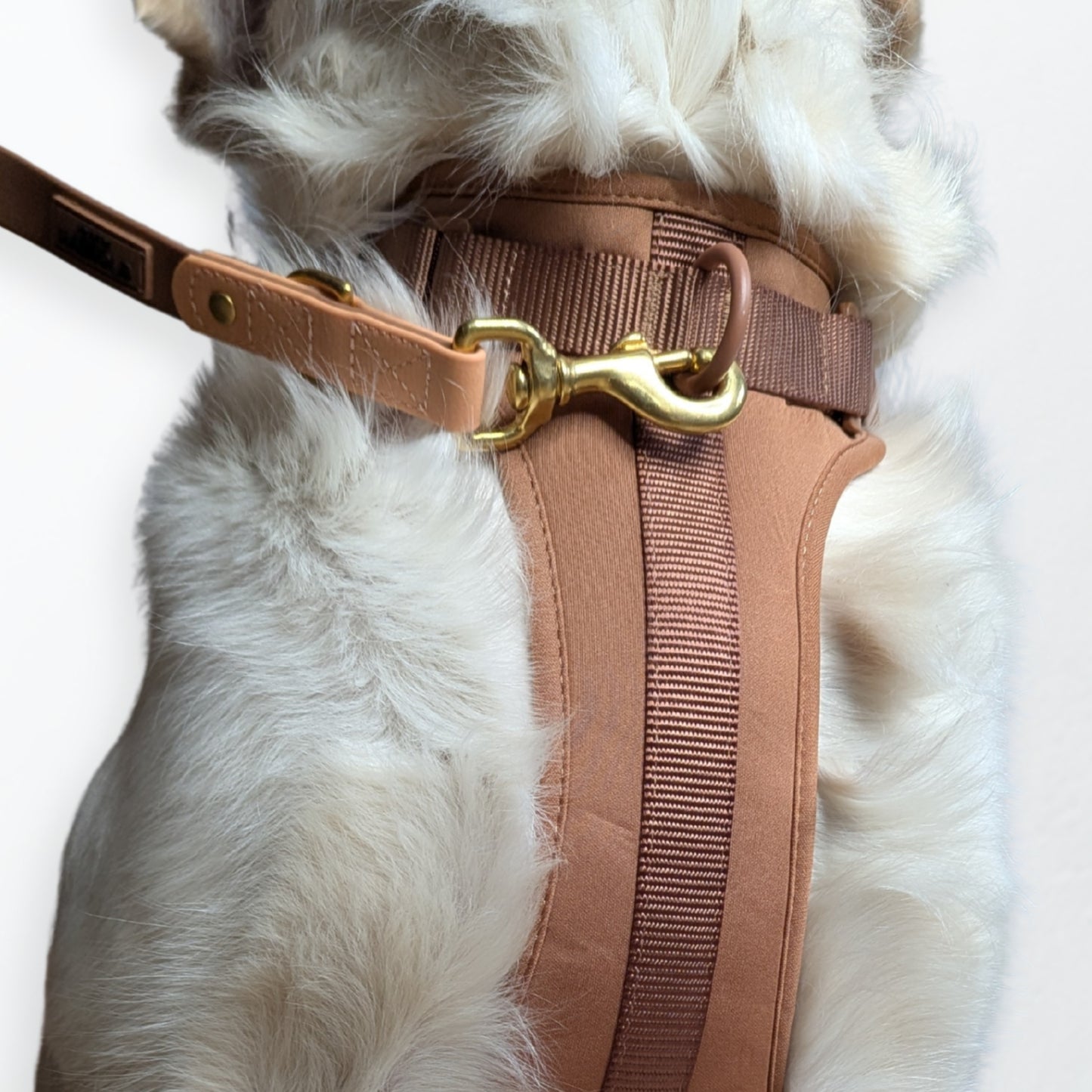 ComfortFit No-Pull Harness - Brown with neoprene fabric, brass hardware, anti-pull technology by House of Harrold for enduring dog control