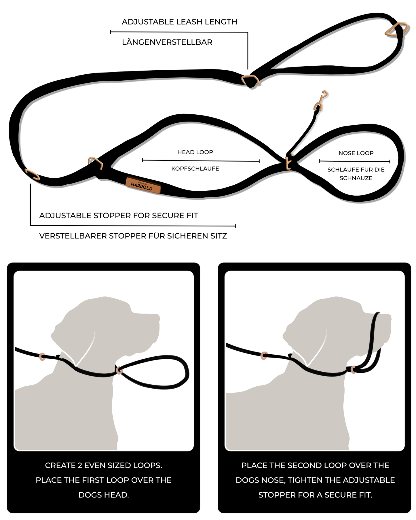 NoStorm Anti-Pull Leash with high quality material, brass hardware, adjustable stopper, and anti-pull technology by House of Harrold