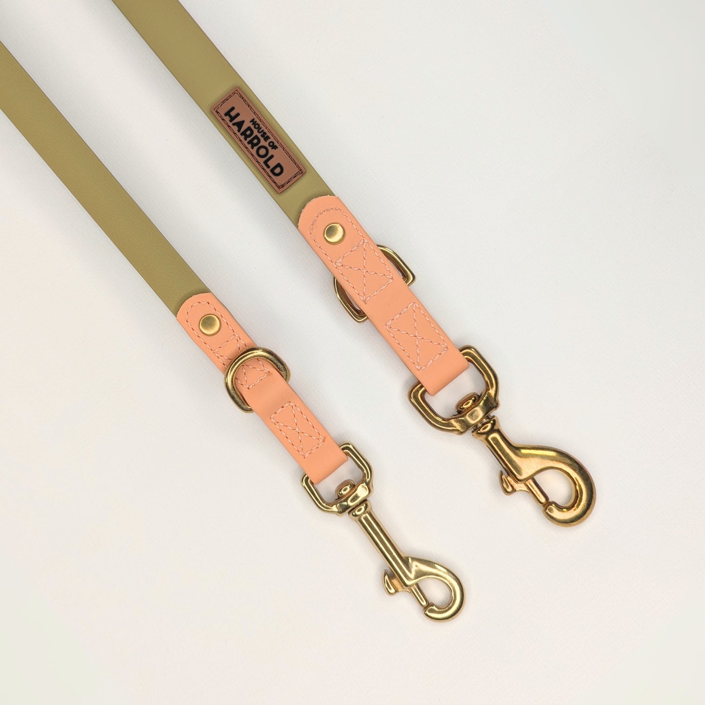 BayBond Adjustable Multi-Way Leash - Green with brass hardware, anti-pull technology, and high quality material by House of Harrold