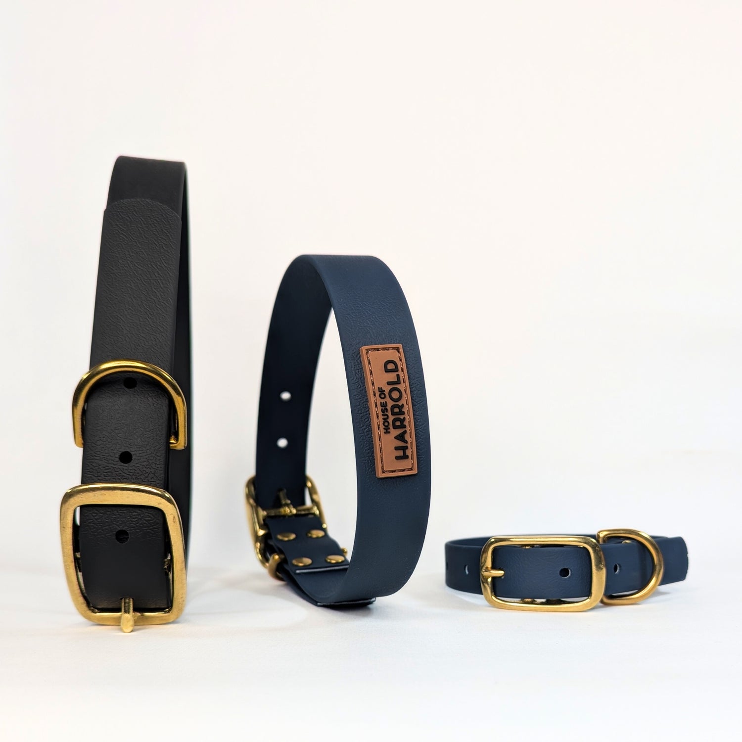 Black and Blue Waterproof Vegan PVC Dog Collar With Brass Hardware