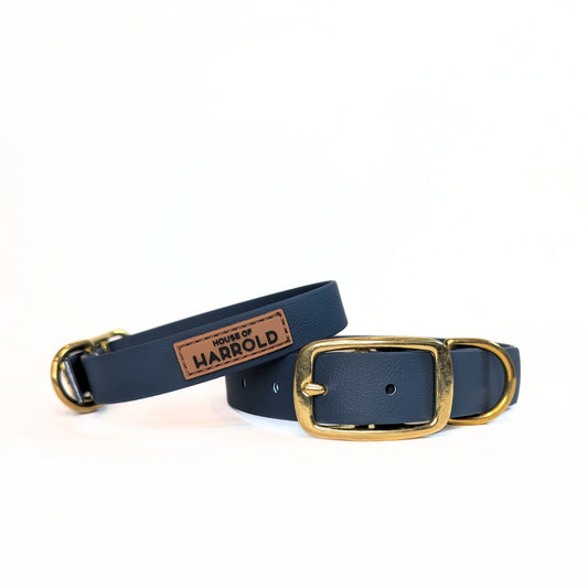 BayBond Collar Waterproof - Blue with brass hardware, high-quality vegan PVC, gallery position 1, designed for effortless dog walks