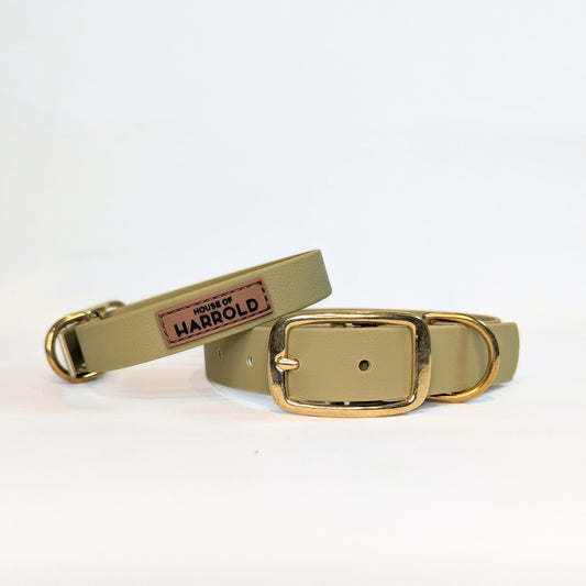 BayBond Collar Waterproof - Green with brass hardware, textured vegan PVC, anti-pull technology, gallery position 1, House of Harrold quality