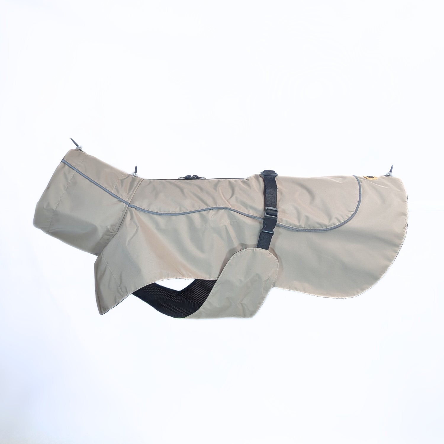 CapeLite Raincoat - Beige with waterproof fabric, adjustable buckle, brass hardware by House of Harrold for spirited dogs