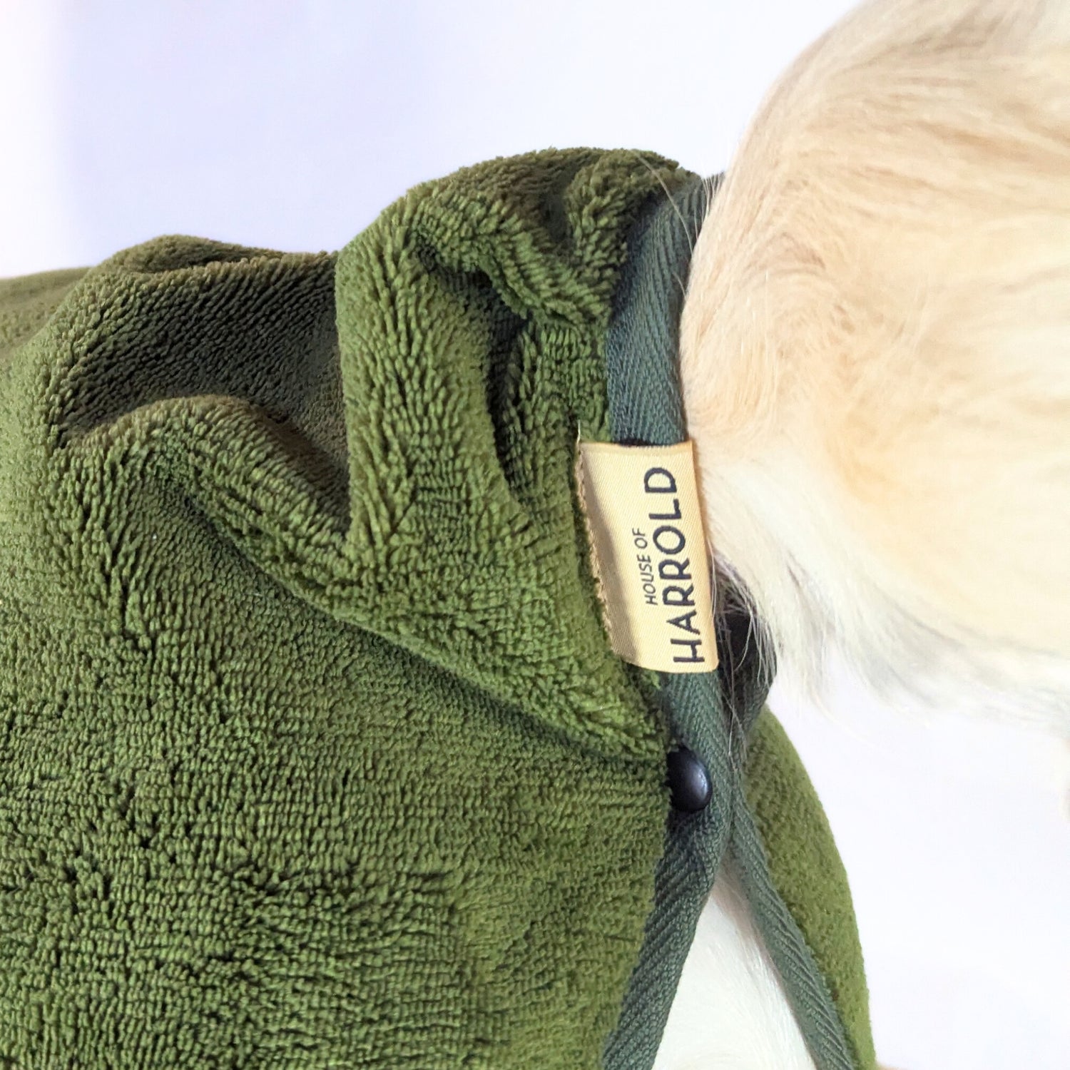 CloudSoft Bamboo Dry Robe - Olive Green with anti-pull design, brass hardware, and premium fabric by House of Harrold