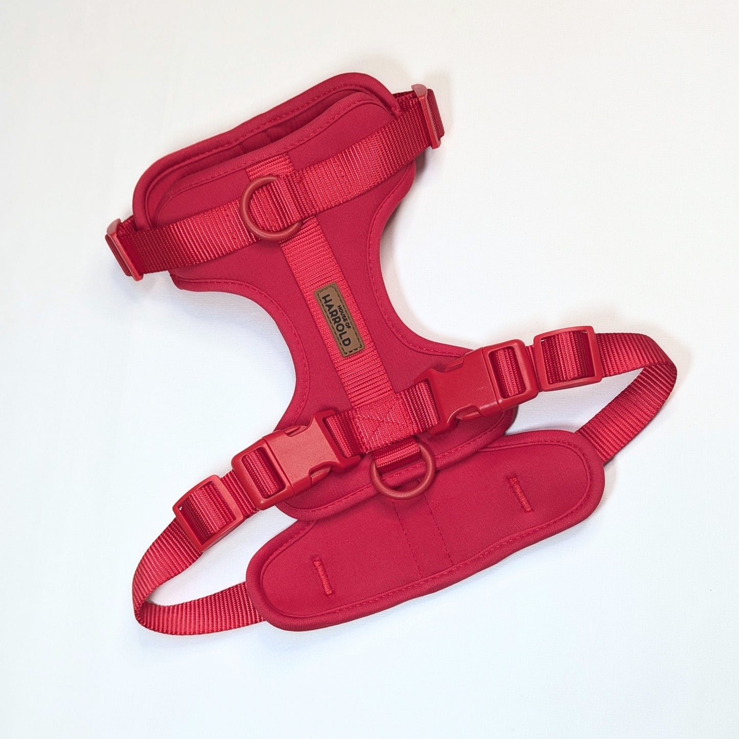 ComfortFit No-Pull Harness - Red with neoprene, plastic ABS hardware, anti-pull design by House of Harrold for enduring dog control
