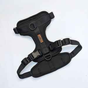 ComfortFit No-Pull Harness - Black with neoprene, brass hardware, and anti-pull design by House of Harrold for easy dog control