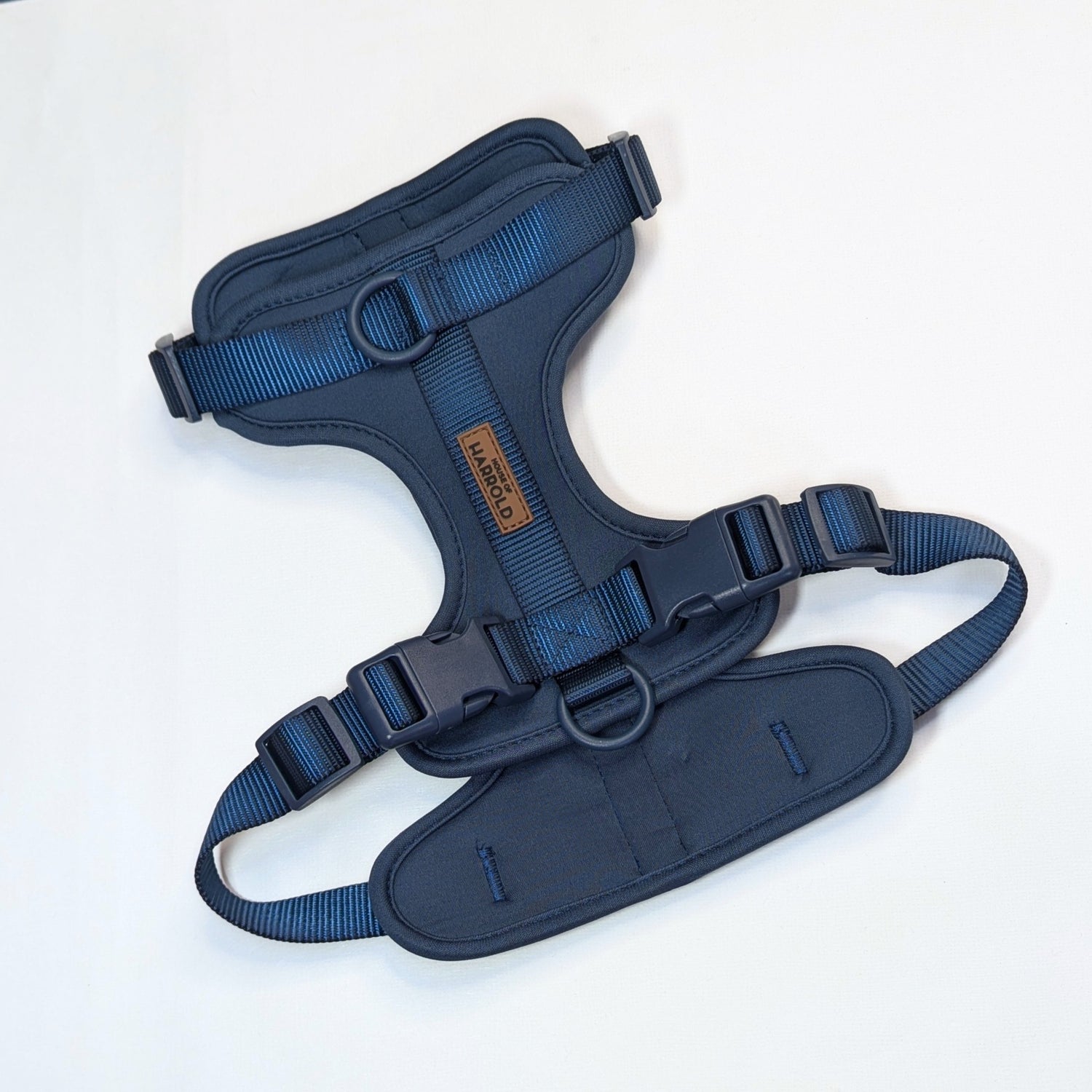 ComfortFit No-Pull Harness - Blue with premium neoprene, brass hardware, anti-pull design by House of Harrold for lasting dog control
