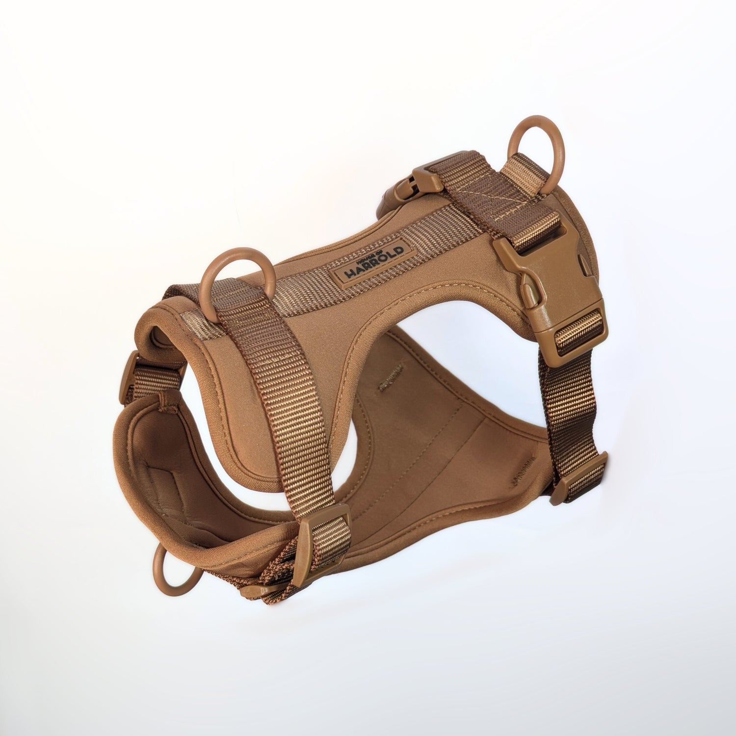 ComfortFit No-Pull Harness - Brown with neoprene fabric, plastic hardware by House of Harrold for enduring quality and effortless walks