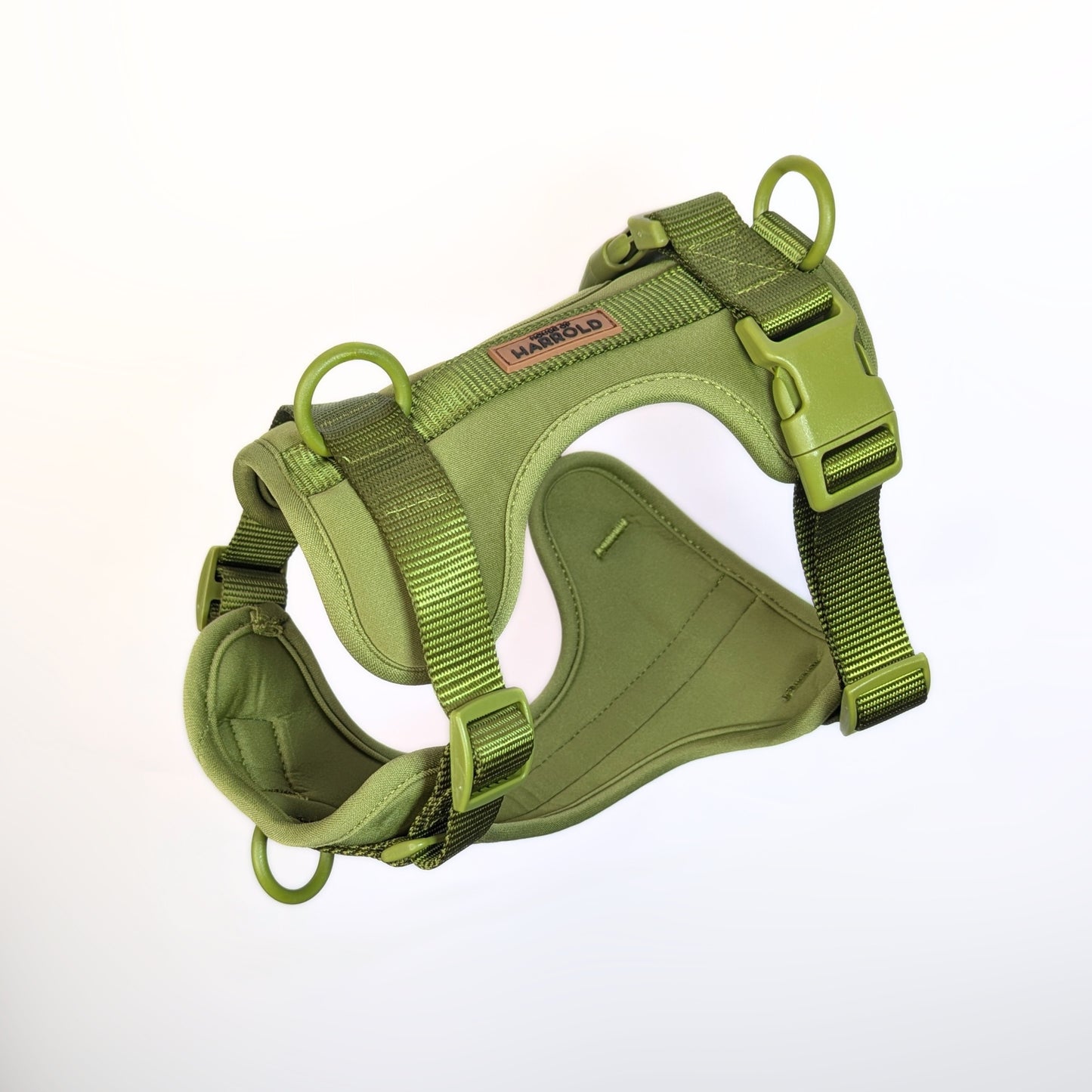 ComfortFit No-Pull Harness - Green with neoprene fabric, plastic ABS hardware, anti-pull technology by House of Harrold for lasting dog control
