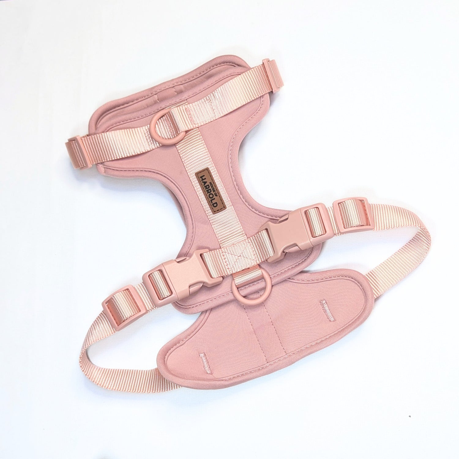 ComfortFit No-Pull Harness - Pink with brass hardware, high quality neoprene, anti-pull technology by House of Harrold for enduring quality