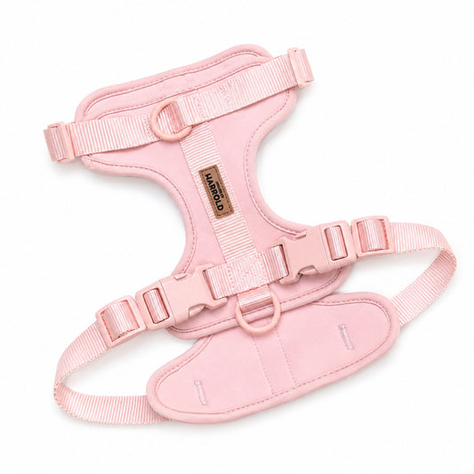 ComfortFit No-Pull Harness - Pink with brass hardware, high quality neoprene, anti-pull technology by House of Harrold for enduring quality