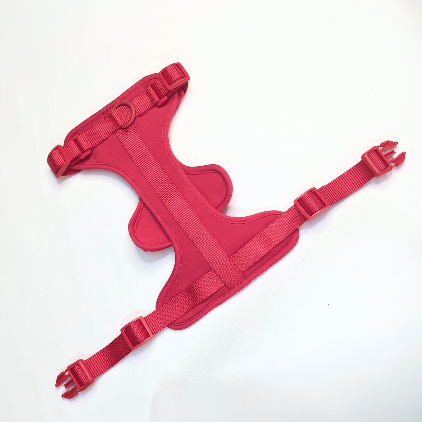 ComfortFit No-Pull Harness - Red with neoprene, brass hardware, anti-pull design by House of Harrold for enduring dog control