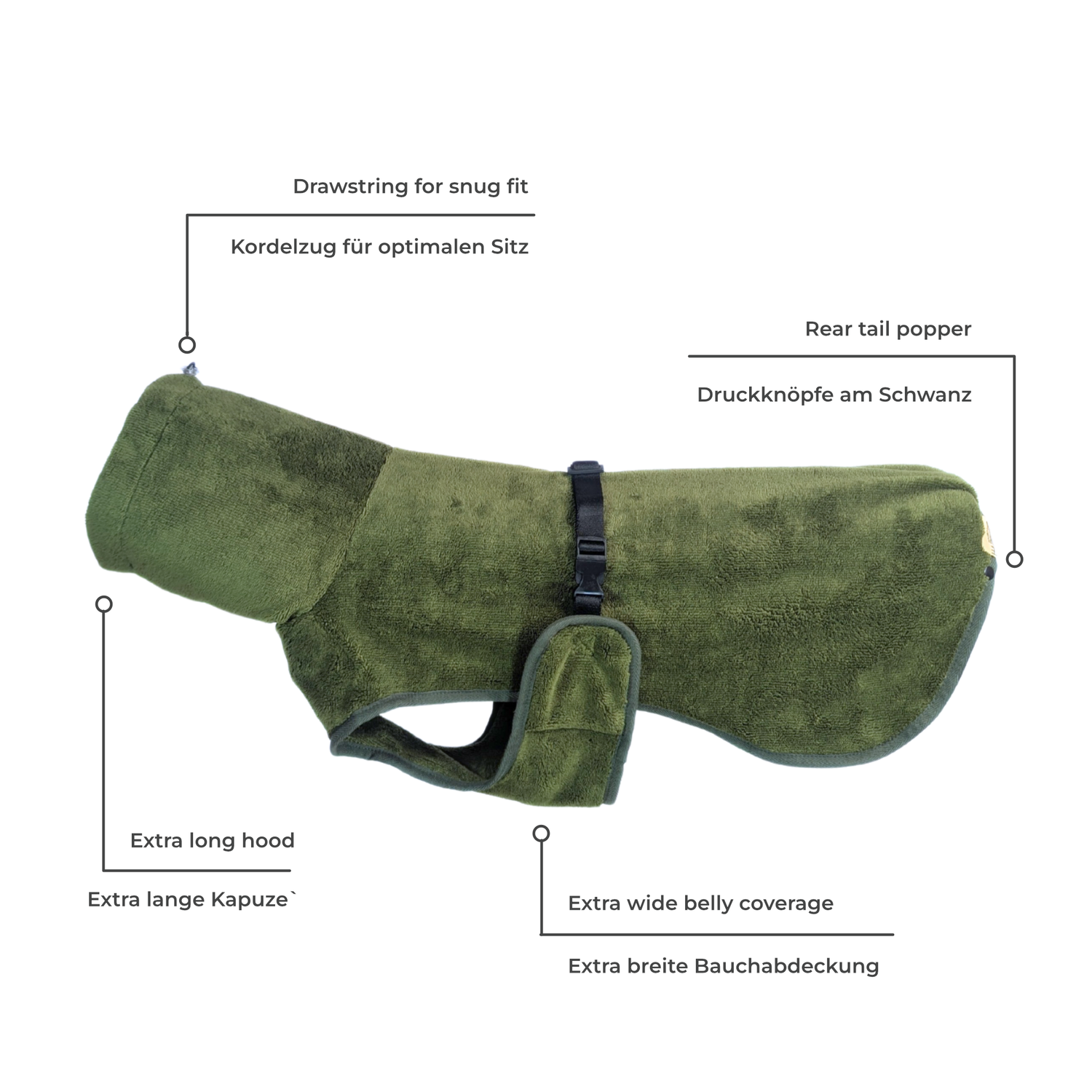 CloudSoft Bamboo Dry Robe - Olive Green with high quality material, brass hardware, extra coverage, and anti-pull technology by House of Harrold