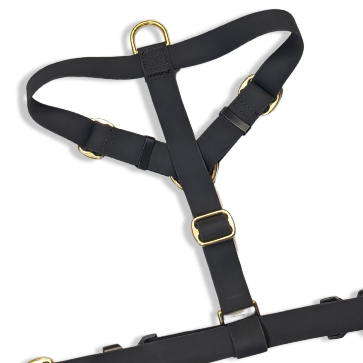 LoomLite No-Pull Waterproof Harness - Black with brass hardware, anti-pull tech, high quality material by House of Harrold