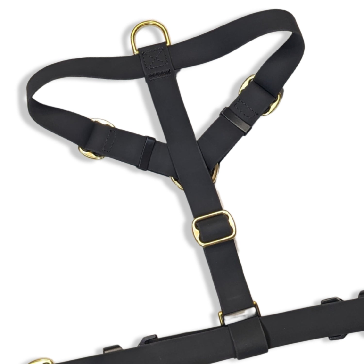 LoomLite No-Pull Waterproof Harness - Black with brass hardware, anti-pull tech, high quality material by House of Harrold